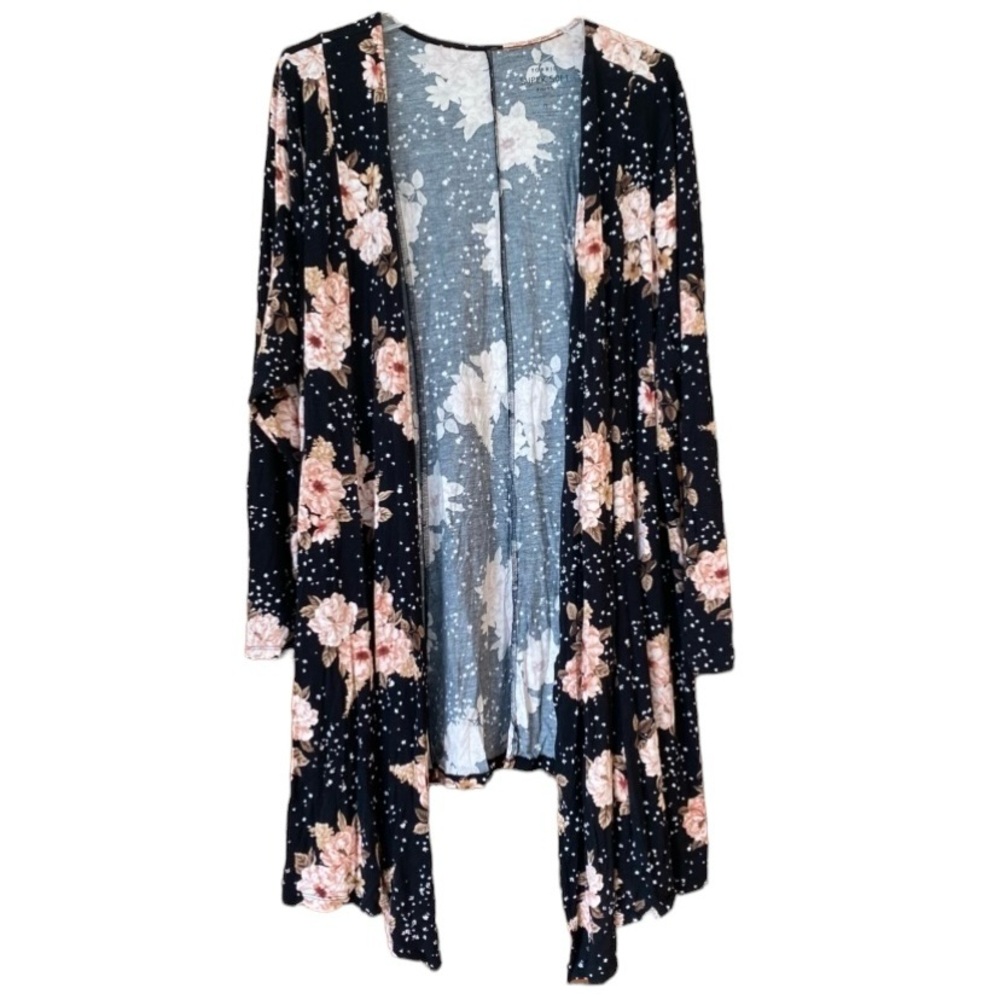 Torrid Cardigan Womens Size 4 Black Pink Floral Boho Open Front Cottagecore 4X